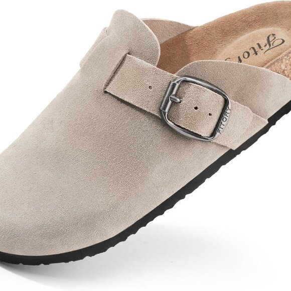 Shoes - Womens Clogs Slip-on Potato Shoes Leather Mules with Suede Cork Footbed Size 6-1